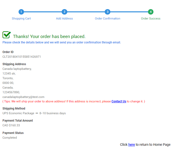 order suceess
